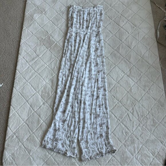 Aerie | Cream and Tan Palm Print Sleeveless Jumpsuit | Size Small - Picture 3 of 15